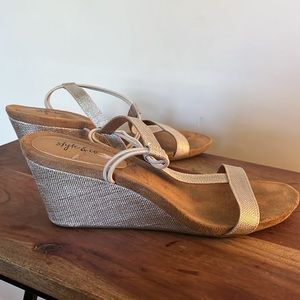 Style & Co Mulan wedge sling back sandals, created for Macy’s, silver metallic